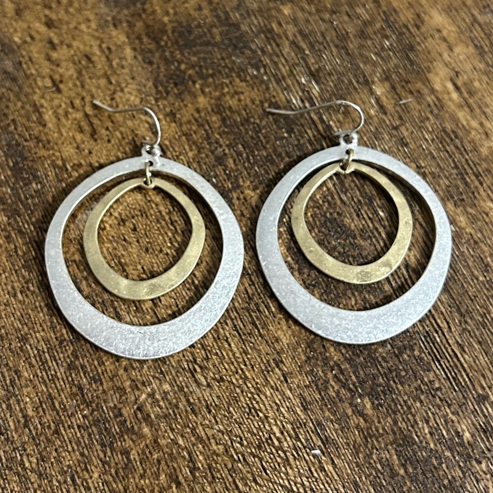 EUC Vintage Modernist Two Tone Gold & Silver Concentric Hoop Earrings